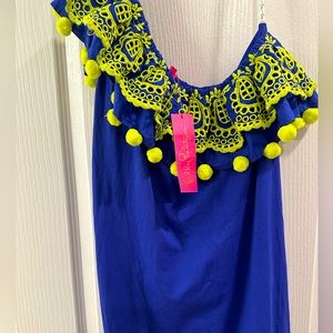 Lilly Pulitzer one shoulder, pom pom, neon dress